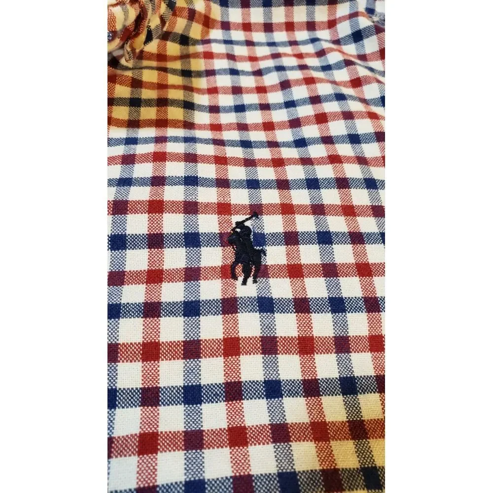 Ralph Lauren Button‎ Up Shirt Boys L (14-16) Red Blue White Checker Pony Preppy